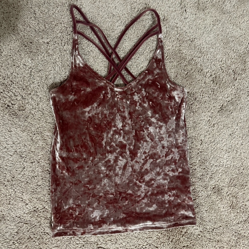 American Eagle Outfitters Pink Velvet Criss Cross Crop Spaghetti Strap Tank Top